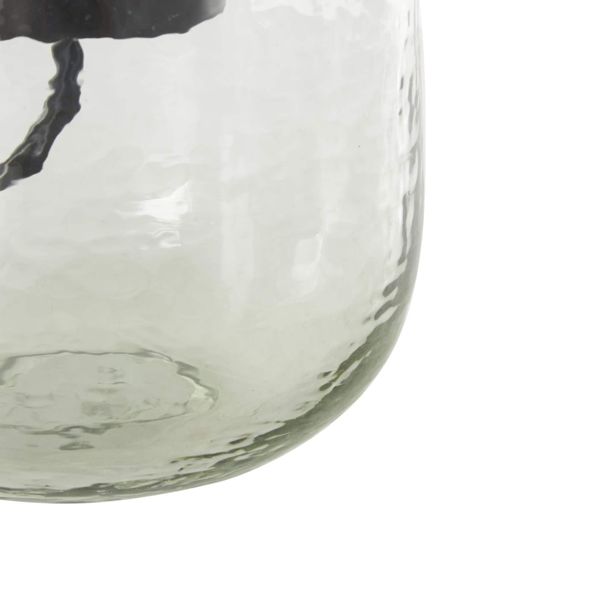 10.75" Clear Glass Candle Holder with Black Metal Accents